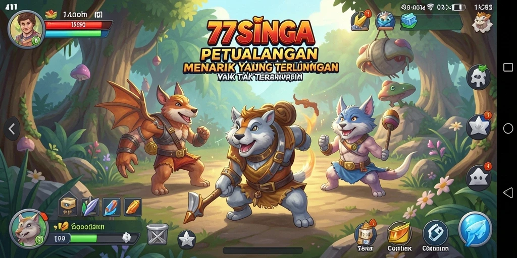 Tampilan gameplay 77SINGA yang menakjubkan dalam dunia petualangan.