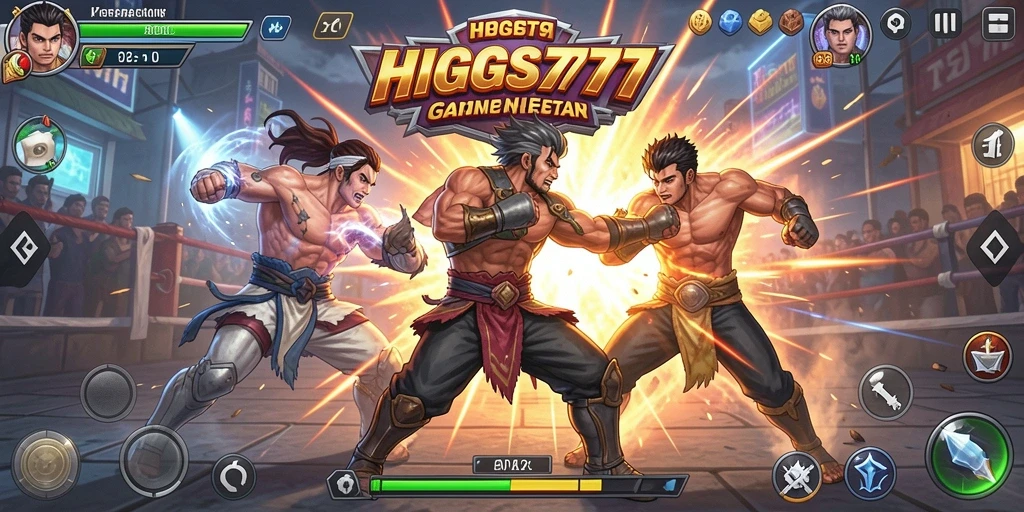 Gameplay HIGGS777 menampilkan aksi pertarungan yang mendebarkan.