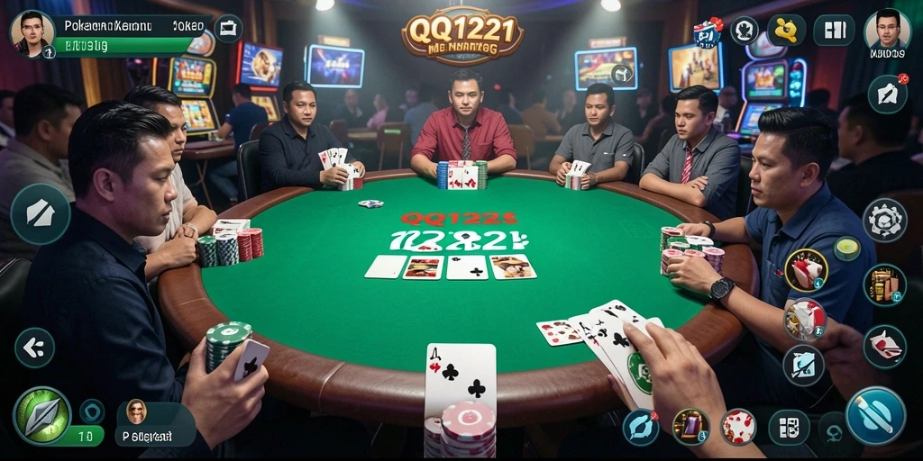 Screenshot QQ1221 menampilkan gameplay seru permainan Poker.