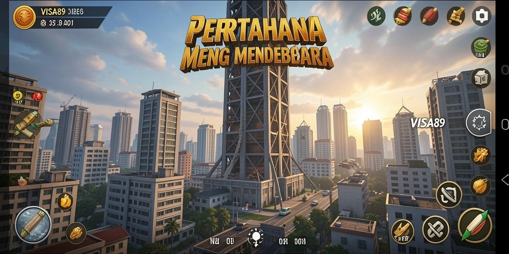 Tampilan menarik dari gameplay <strong>VISA89</strong> dengan pertahanan menara yang menawan.